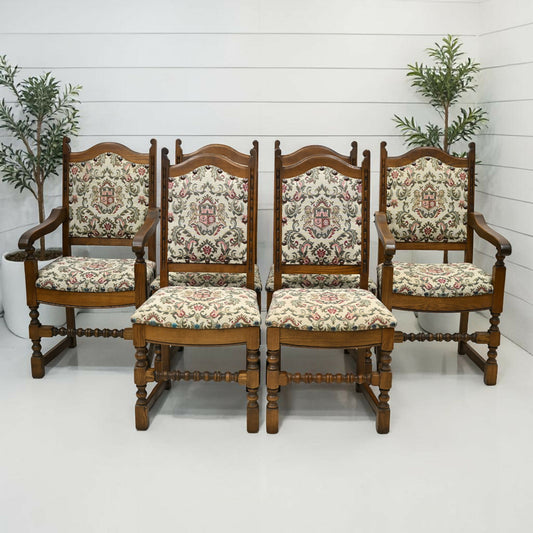 6 Old Charm Premium Dining Chairs Light Oak Studded Upholstery FREE UK Delivery*