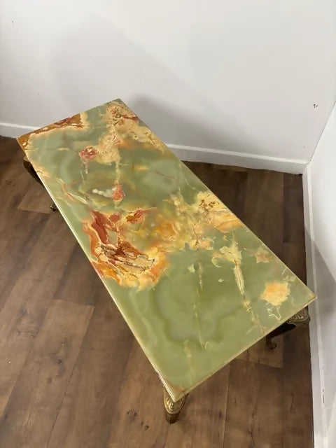 Vintage Marble Top and Brass Base Coffee Table