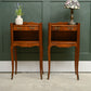 Vintage Pair French Bedside Tables - by Jean Laick - Cherry Wood