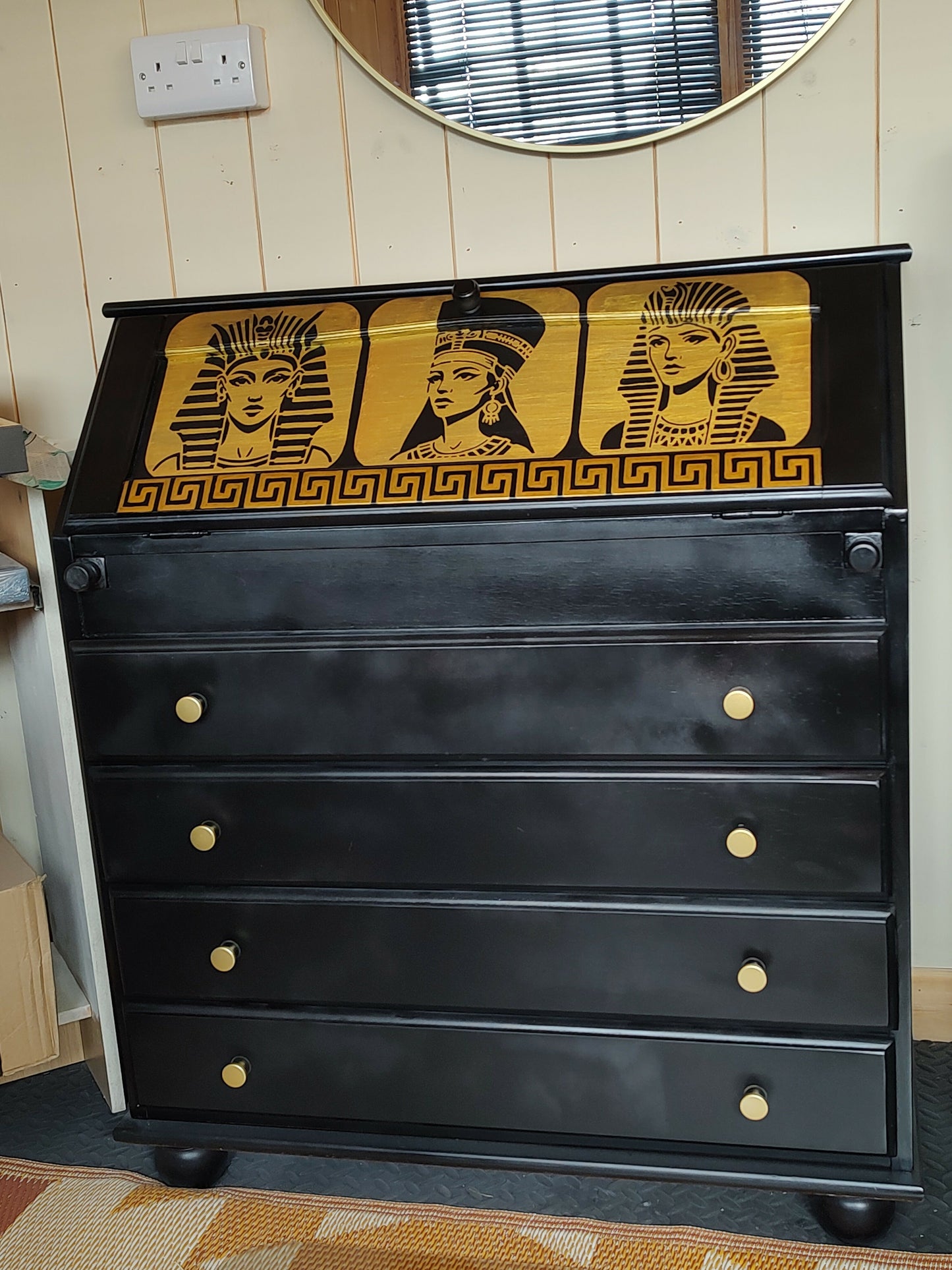 THE AFRICAN ASPECTS UPCYCLED - ONE-OFF FURNITURE ART - The Golden Dynasty Statement writing bureau