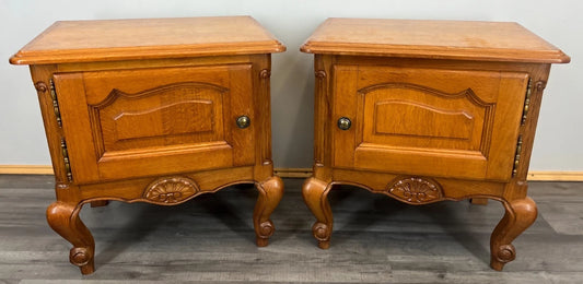 Pair of Bedside Tables Vintage French Louis Oak Nightstands Cabinets LOT 3518