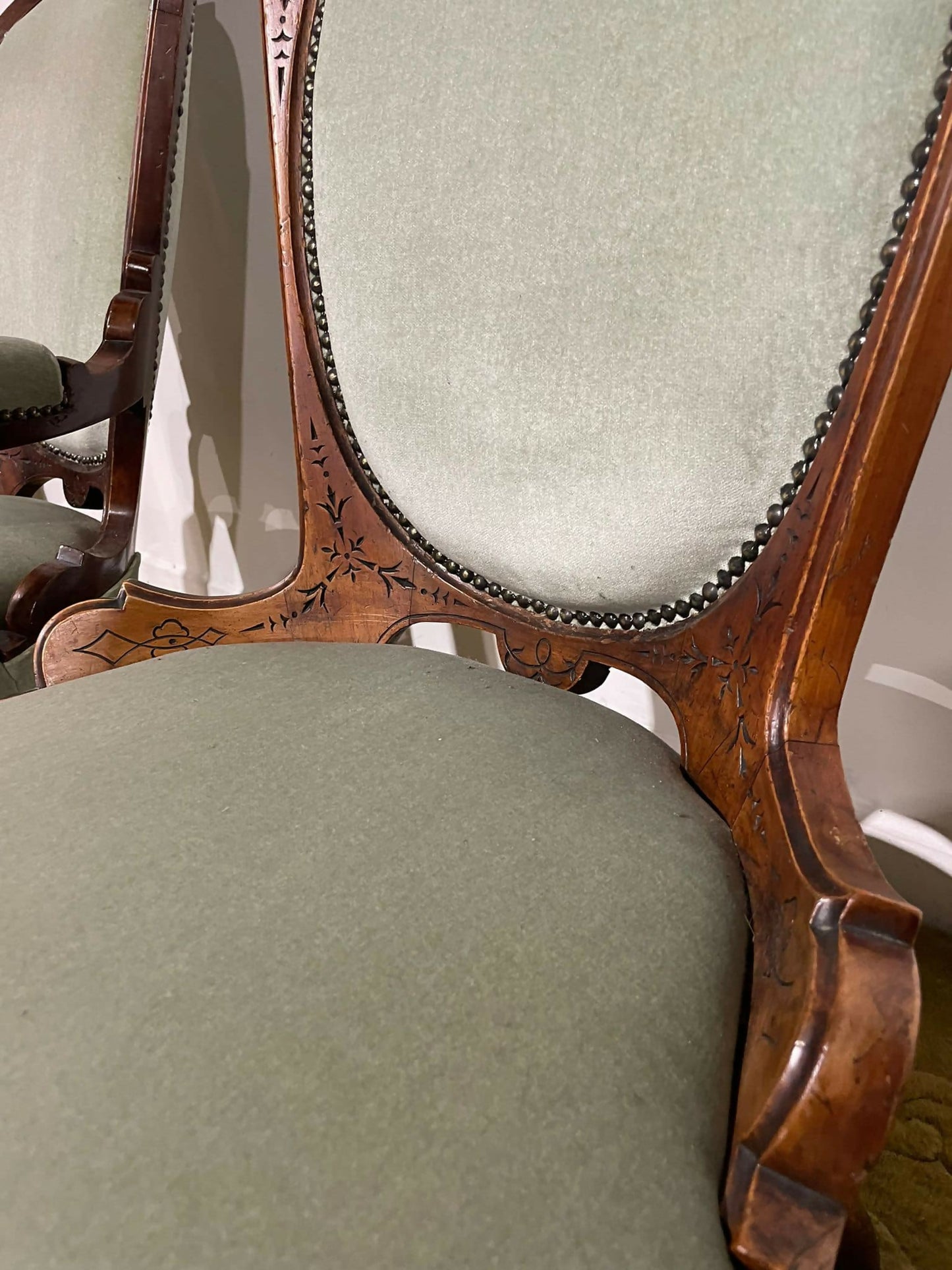 Pair Of Antique Beech Framed Drawing Room Chairs5