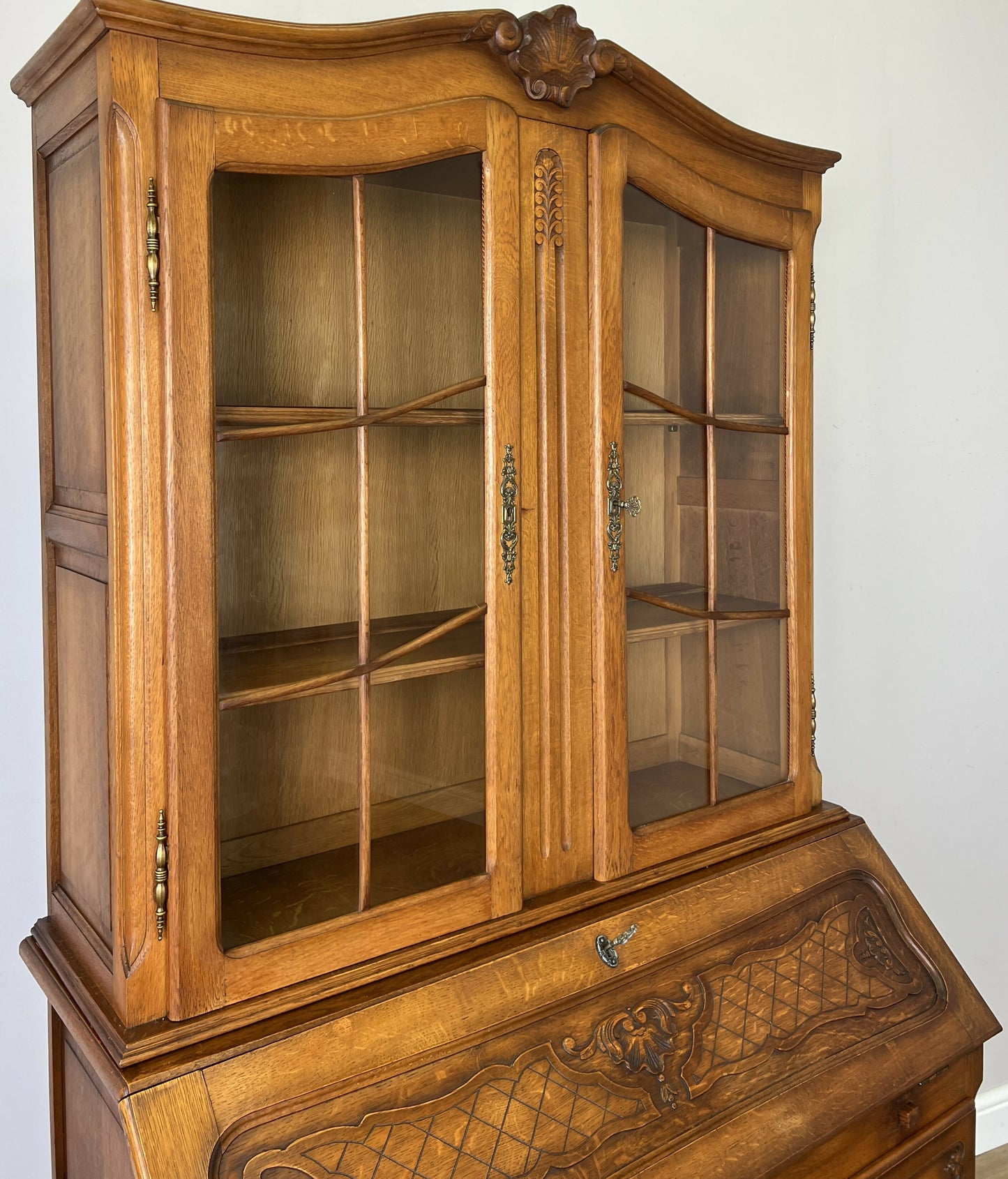Cabinet Vintage French Louis XVI Oak Bureau Bookcase Display Cabinet LOT 6343