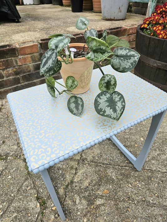 Vintage Side Table with Gold Leopard Print
