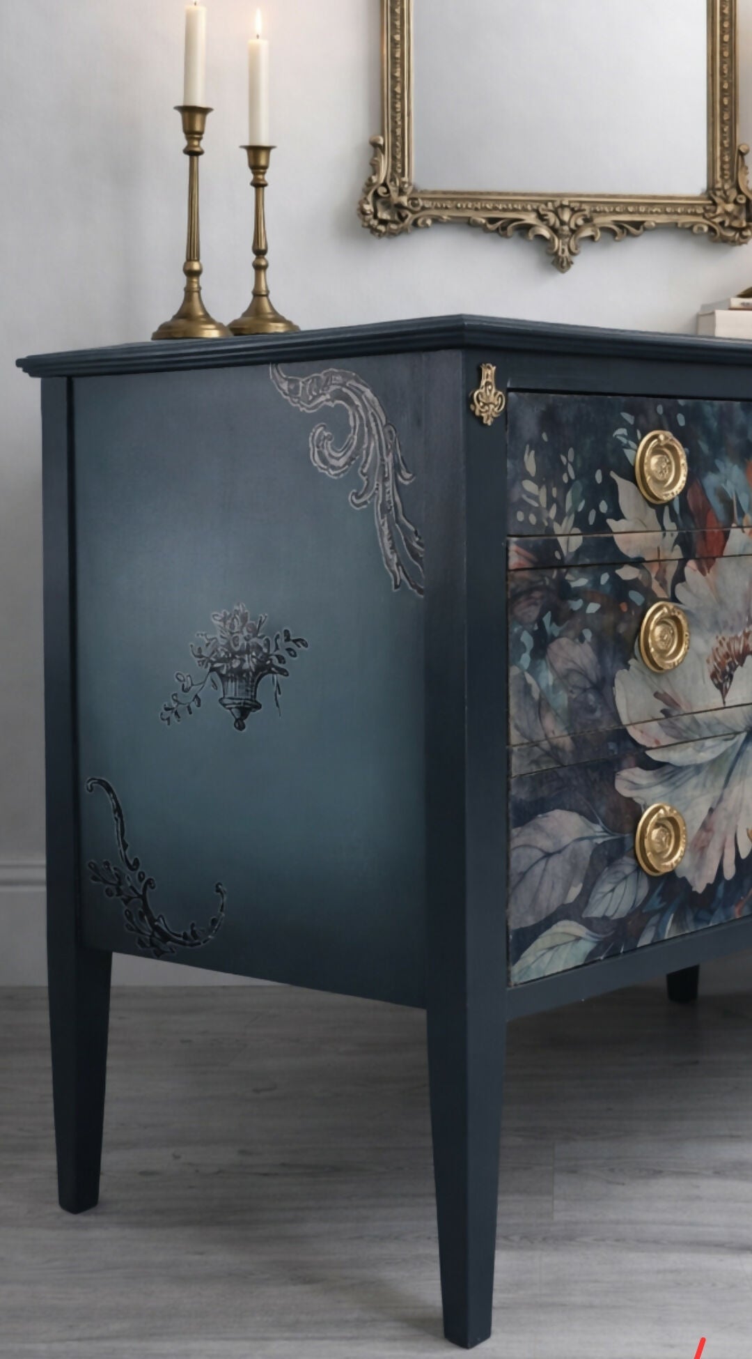 Vintage chest of drawers with floral design
