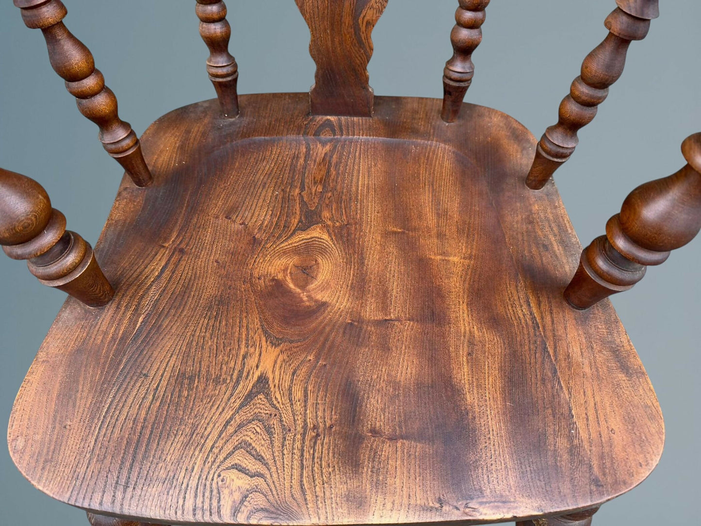 High Back Elm Broad Arm Windsor Chair