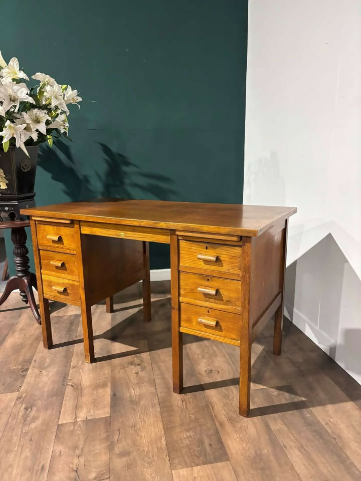 1950’s Oak Kneehole Teachers Desk