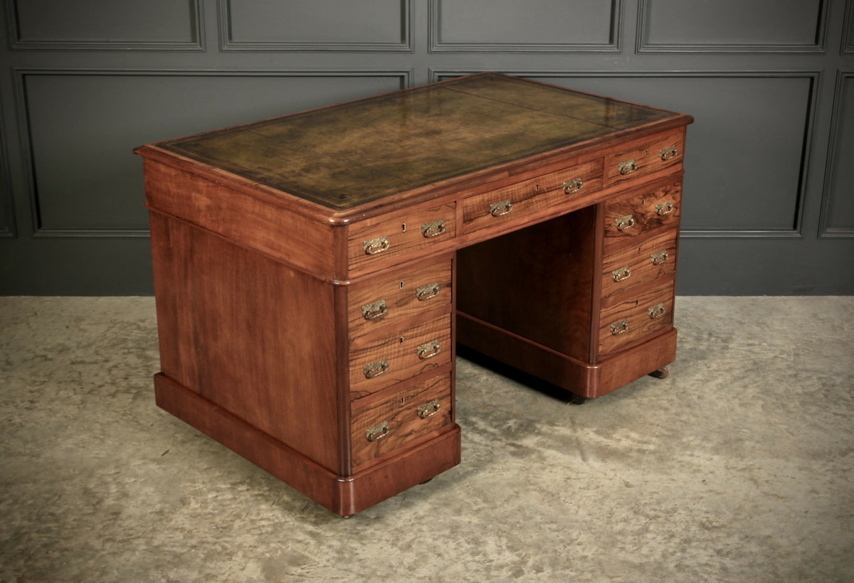 Victorian Walnut & Leather Pedestal Desk