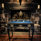 Vintage Queen Anne Style Bijouterie Jewellery Display Table in Black & Gold with William Morris Interior