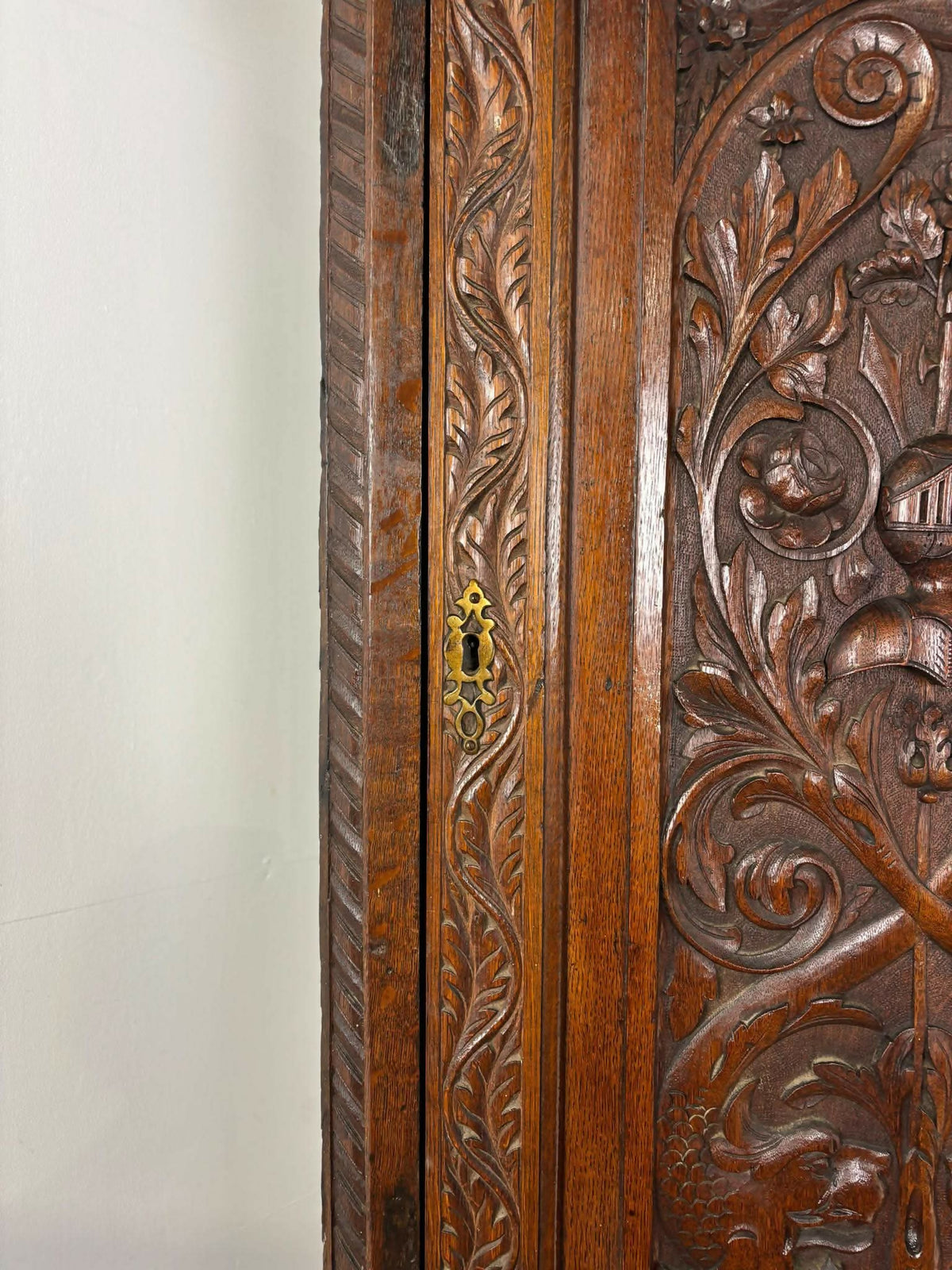 Antique Heavily Carved Oak Corner Cabinet