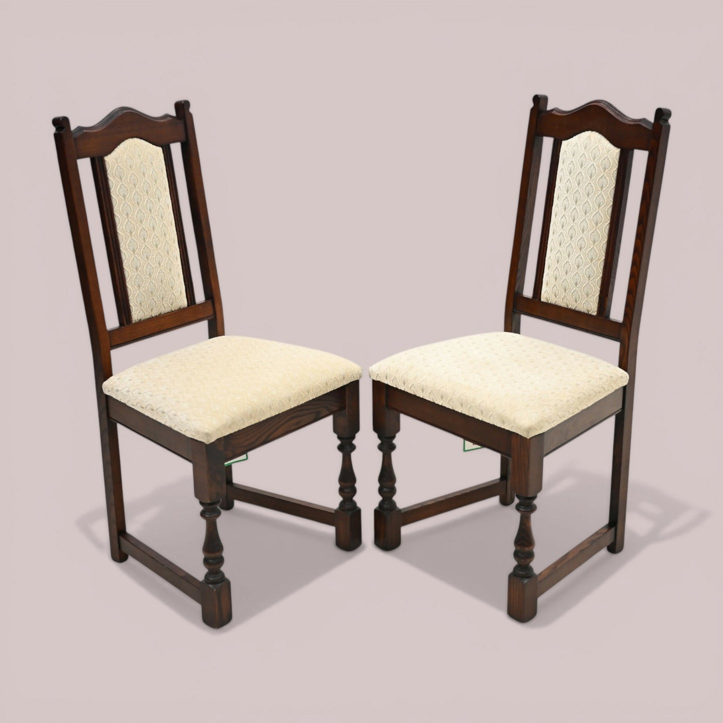 2 Old Charm Dining Chairs Solid Oak Tudor Brown Finish EXC FREE UK Delivery