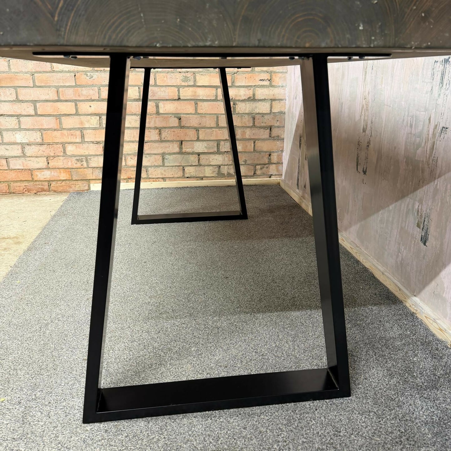 Modern Solid Wood Dining Table Industrial Trapezium Legs Seats 6 Warehouse Loft