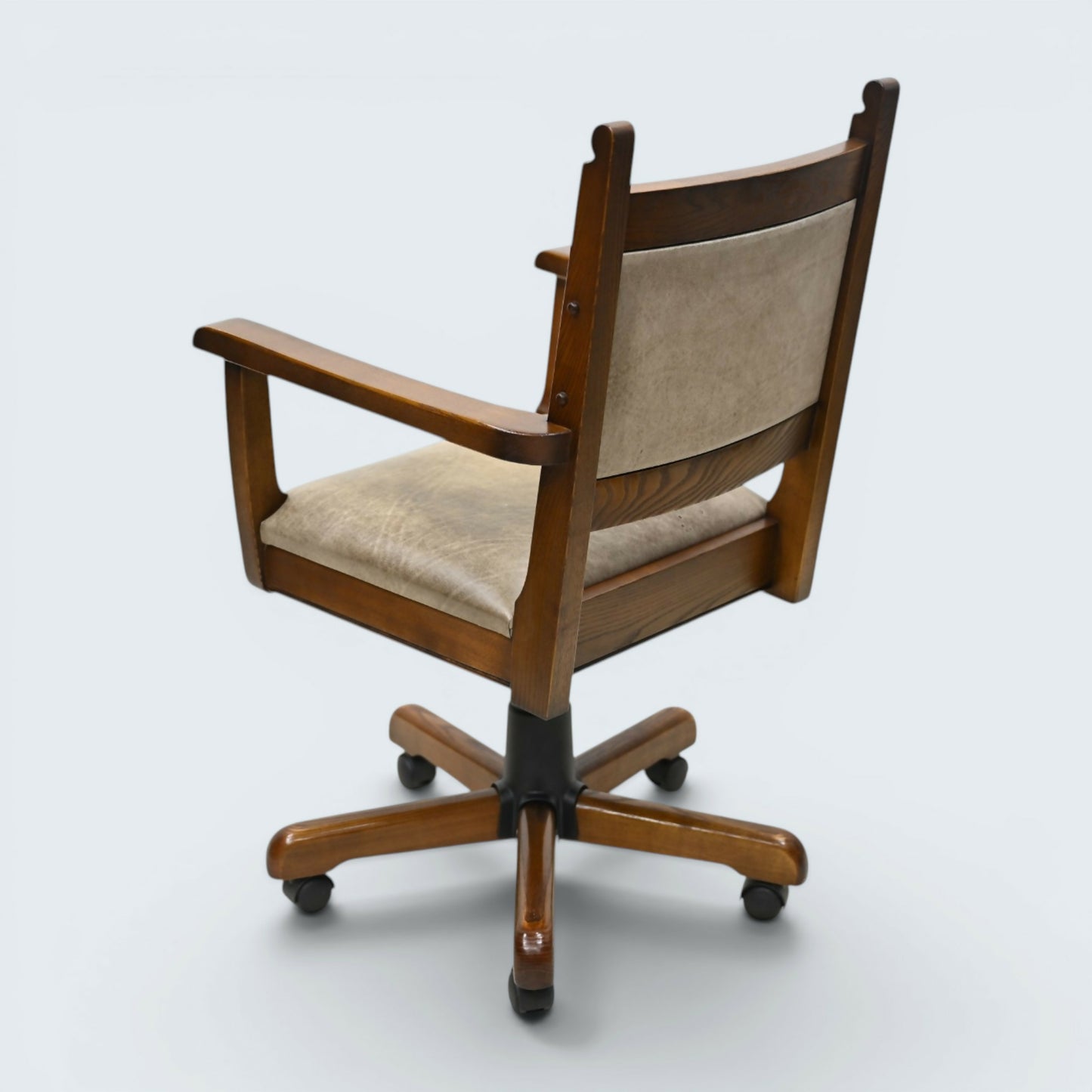 Vintage Wood Bros Old Charm Captains Office Chair Green Hide Leather Tilt Swivel