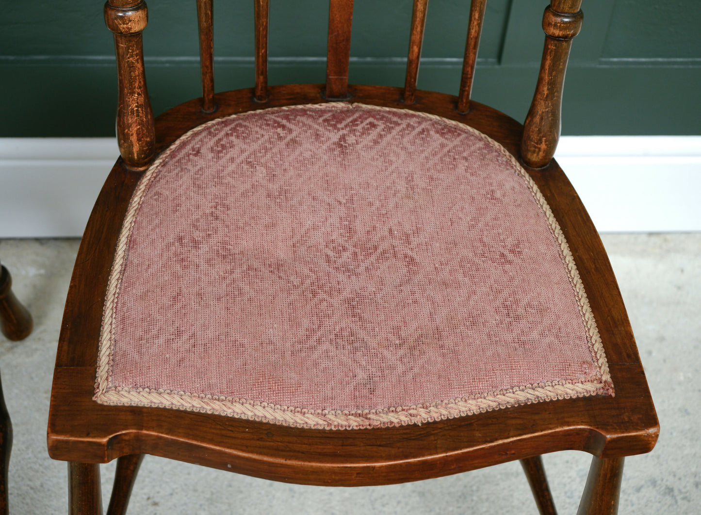 4 Edwardian Stick Splat Back Chairs with Dusky Pink Seats - SKU 208