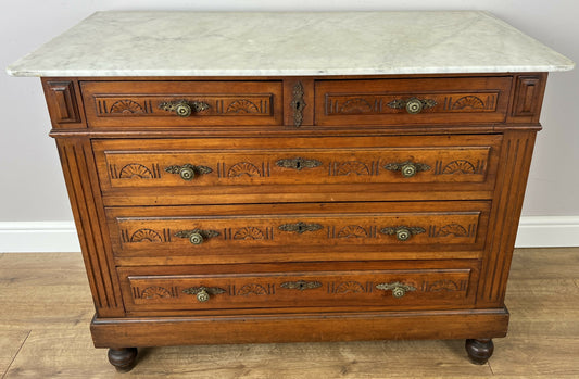 Chest of Drawers Antique French Walnut Marble Top Five Drawer Cabinet LOT 6449