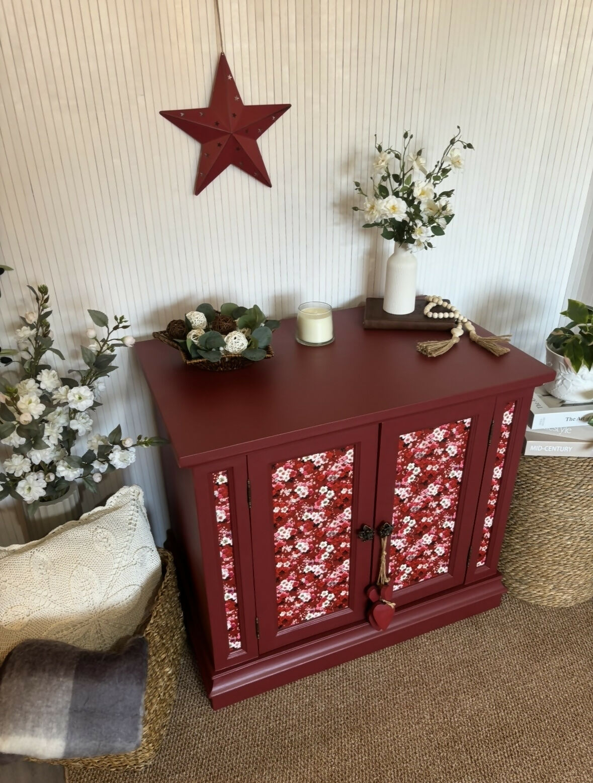 Cabinet Refinished in Red with Floral Decoupage