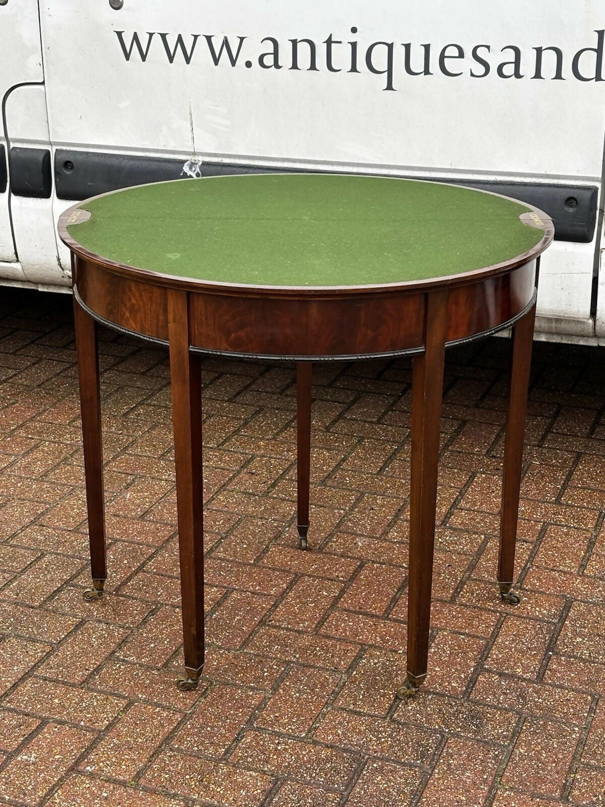 Antique Mahogany Games / Console Table With Fold Over Lid And Compartment