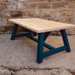 Solid Wood Farmhouse Coffee Table | Handcrafted Rustic Coffee Table with Natural Top & Navy Painted Base