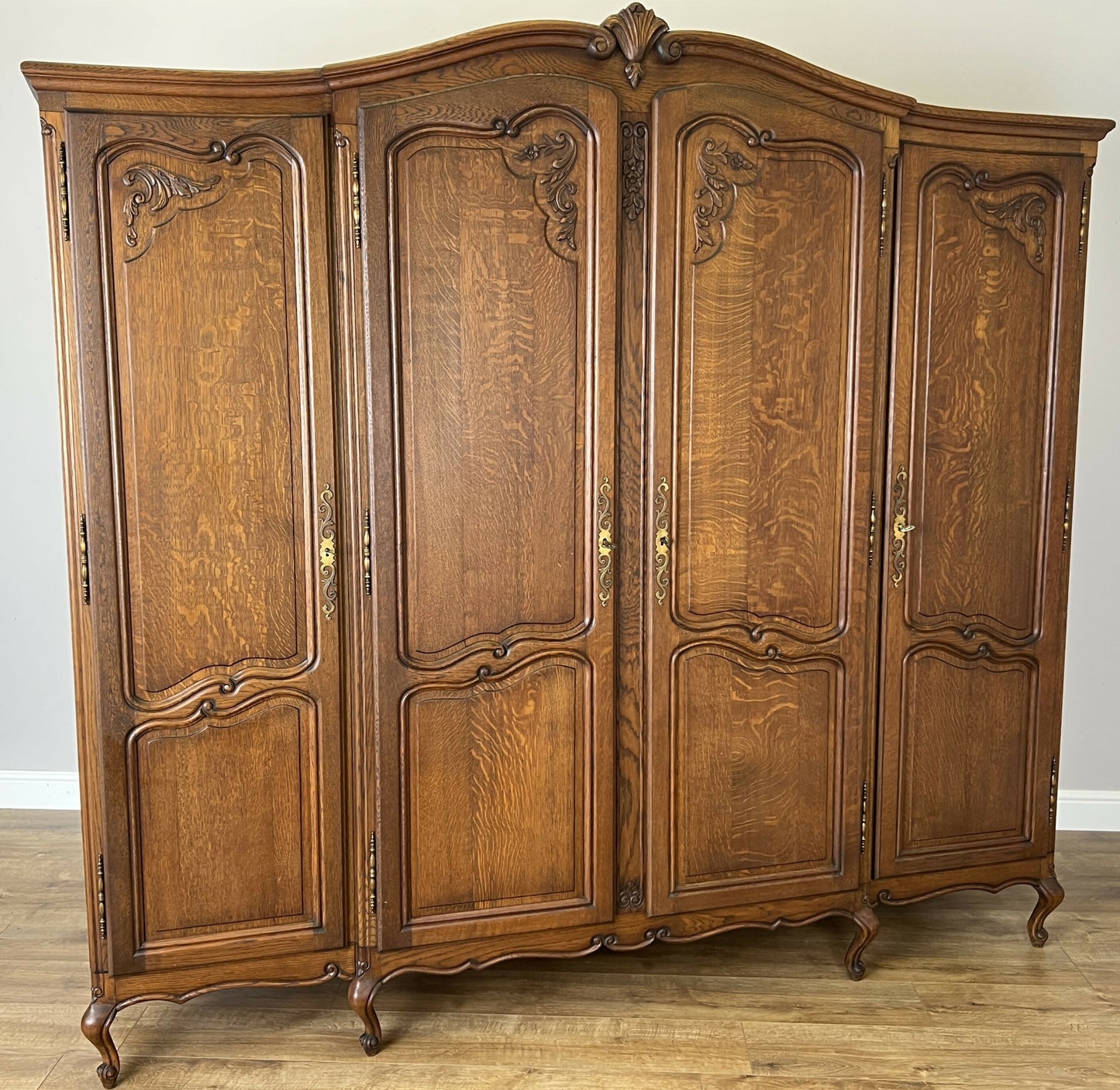 Wardrobe Vintage French Louis XVI Style Oak Four Door Carved Armoire LOT 6113