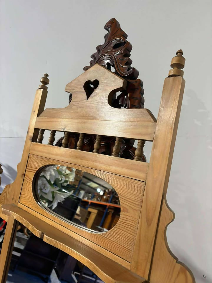 Antique Style Pine Over mantle Mirror