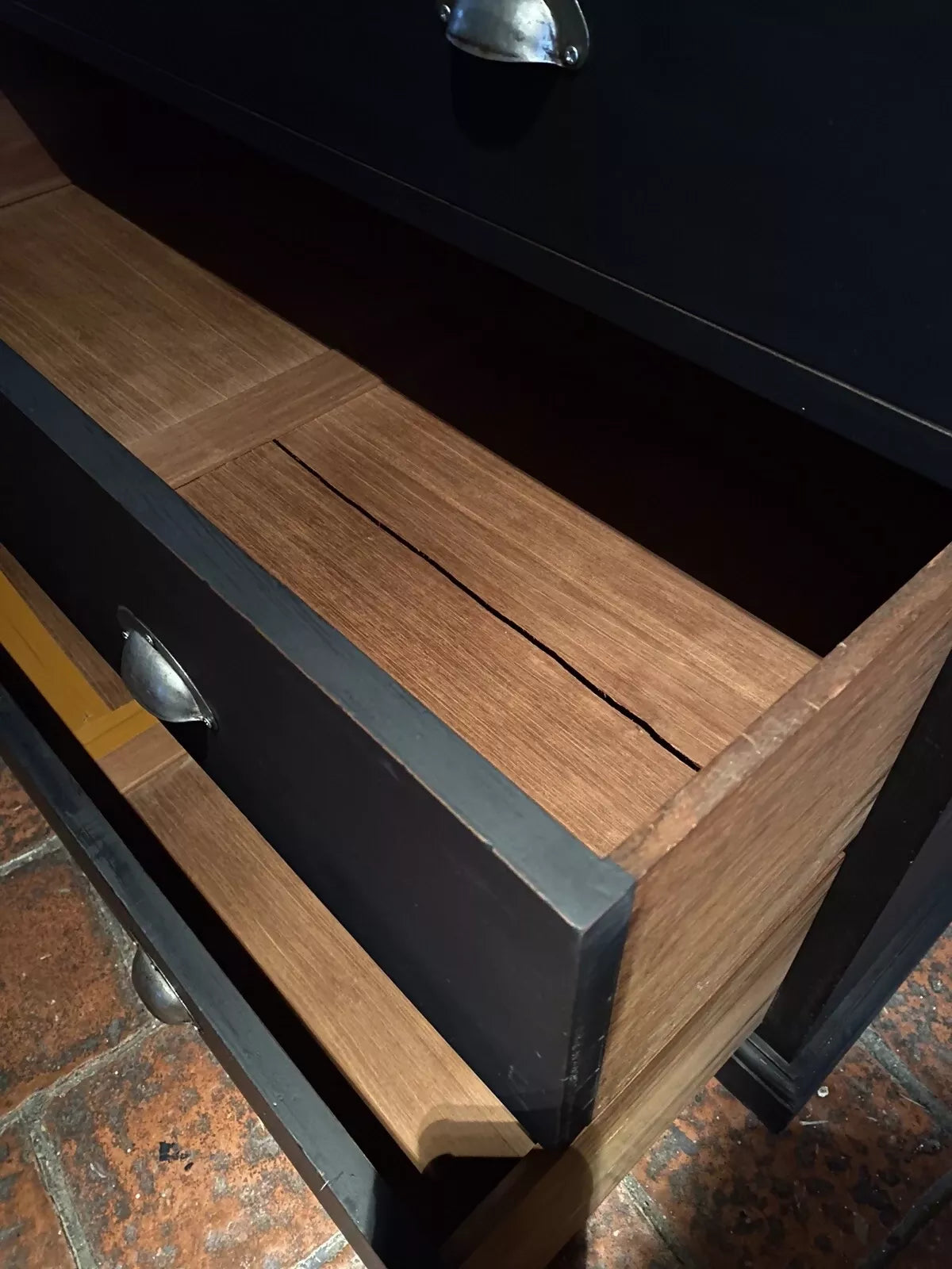 Vintage Repro Antique Style Mahogany Black Painted Chest on Chest of Drawers