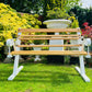 White Vintage Garden Bench Patio Seat in Oak Wrought Iron