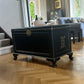 Ottoman. Antique Oriental storage Chest. Black and gold. Handpainted.