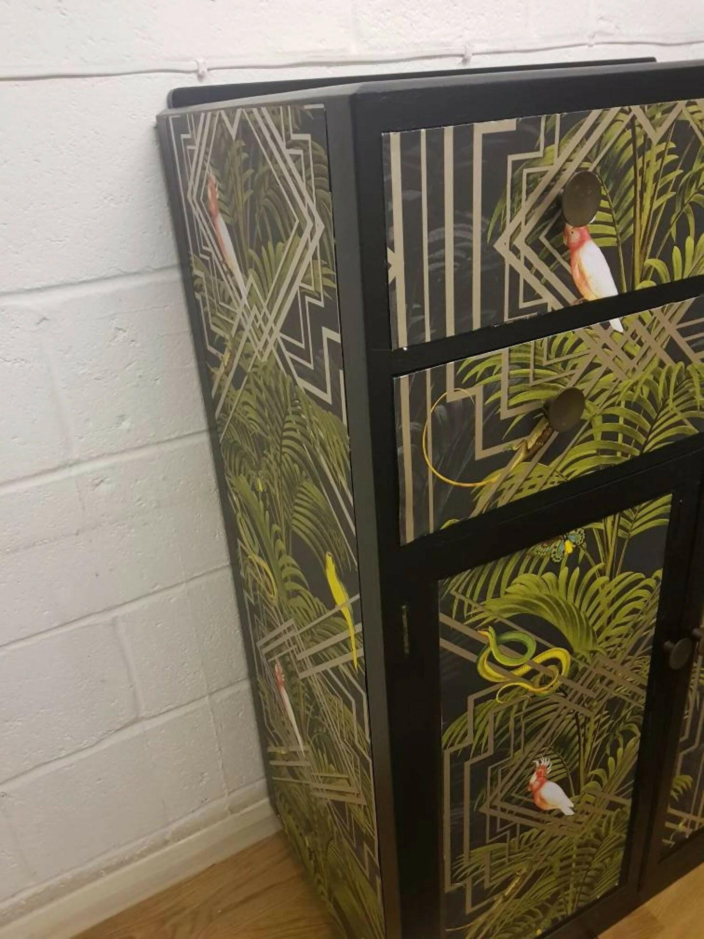 Vintage Black Painted Tallboy Cupboard: Mid-Century Modern Cabinet