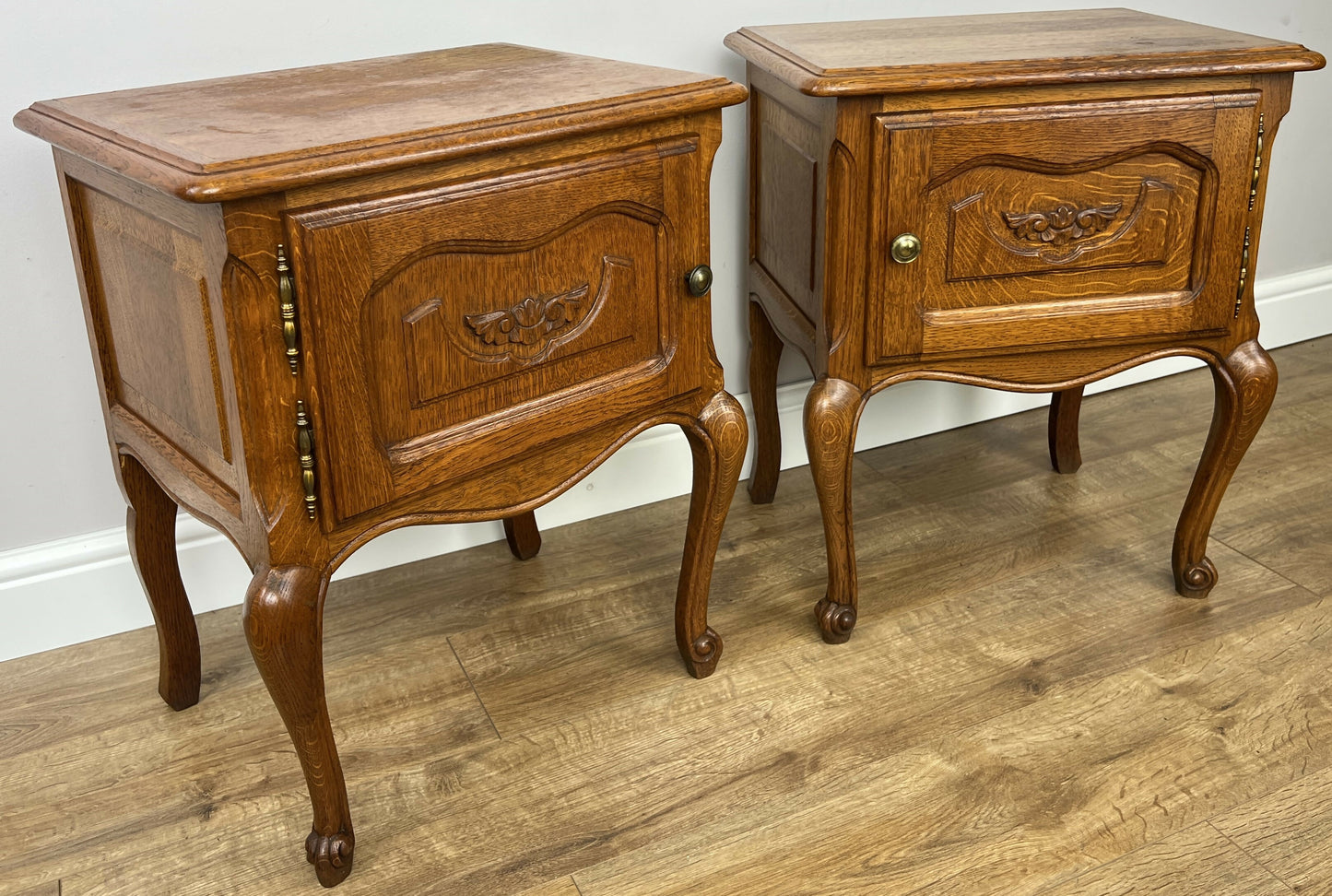 Pair of Bedside Tables Vintage French Louis Oak Nightstands Cabinets LOT 6211