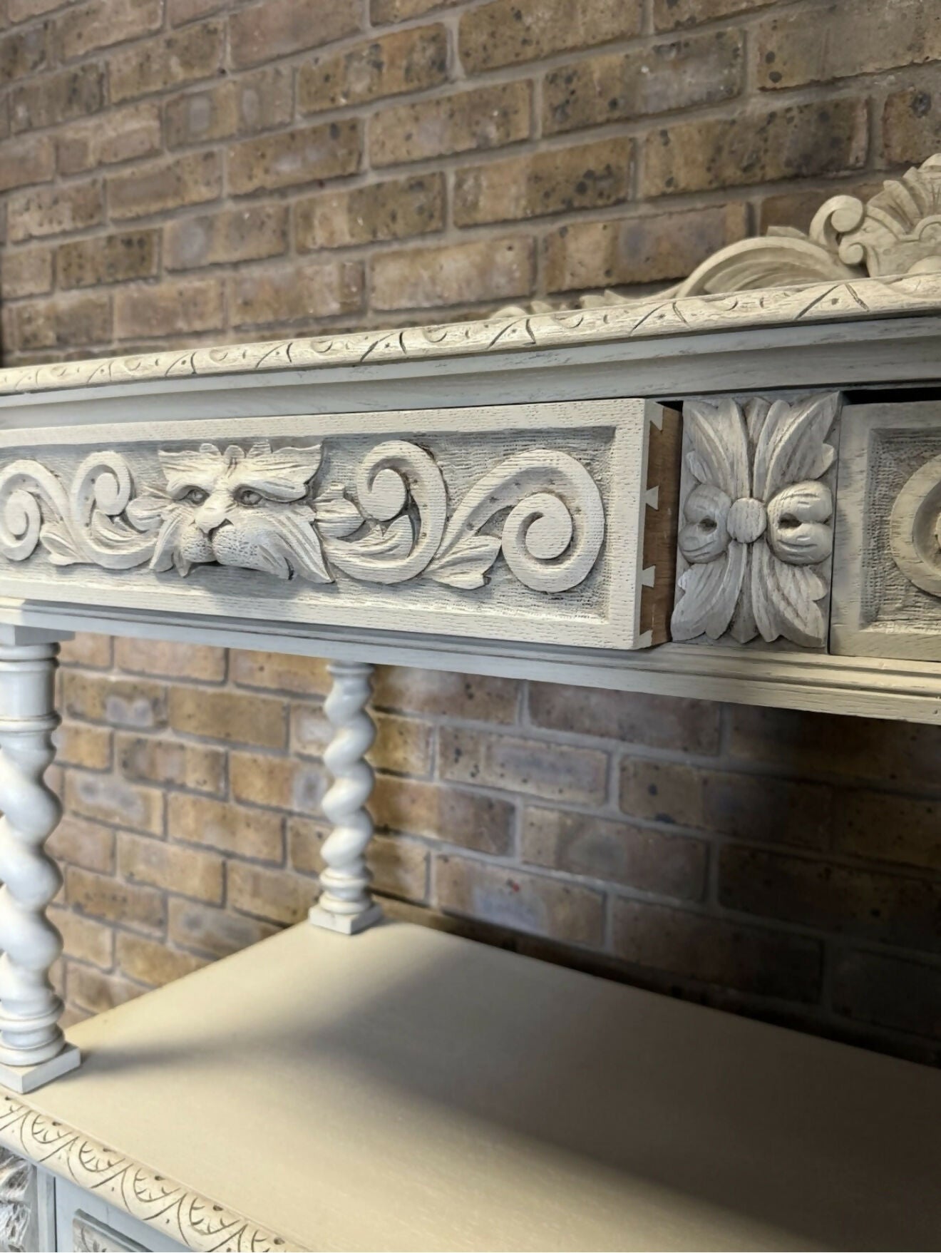 Antique Victorian Buffet/Server in oak with Green Man carvings.