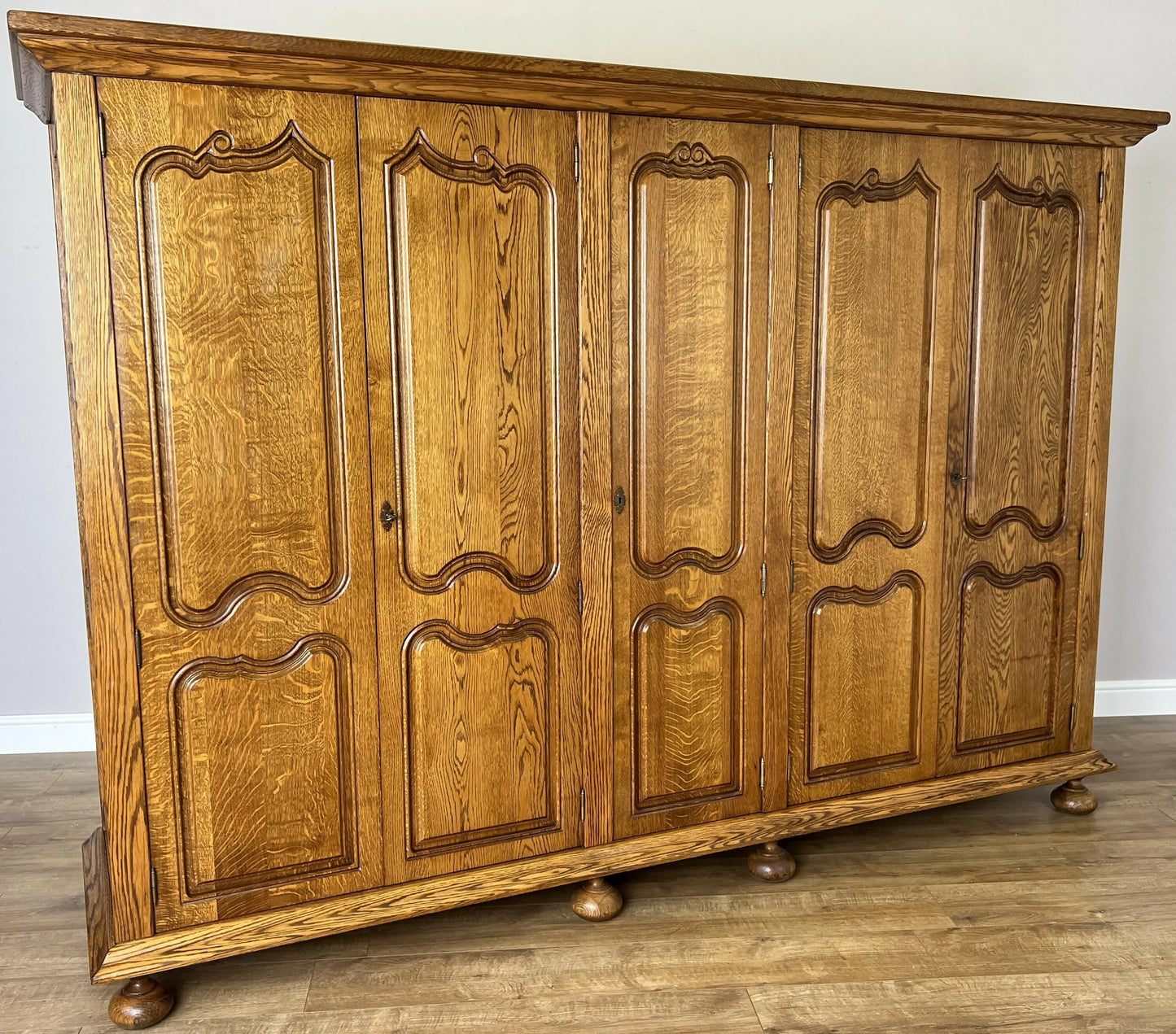 Wardrobe Vintage French Style Oak Five Door Carved Armoire Cabinet LOT 6111
