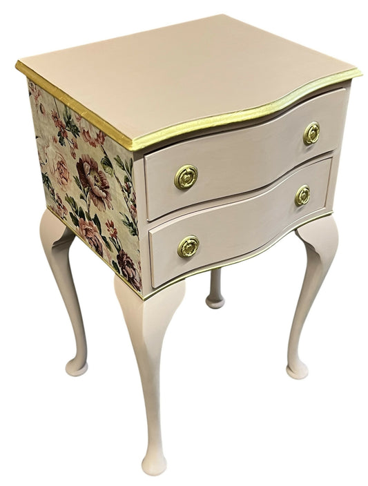 vintage serpantine 2 drawer bedside table