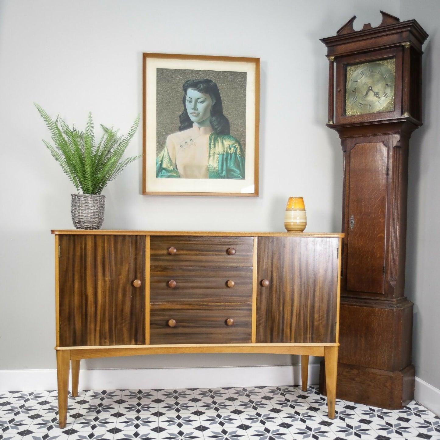 Teak Sideboard Concave Front in Afromosia and Indian Laurel Mid Century Retro Cabinet