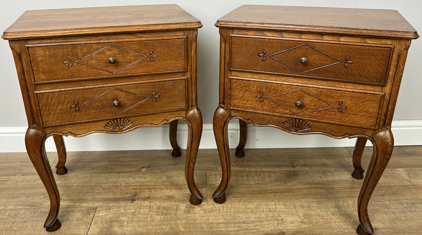 Pair of Bedside Tables Vintage French Louis Oak Nightstands Cabinets LOT 6225