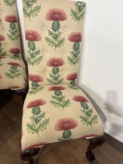Set Of Six Victorian Style Upholstered Dining Chairs On Claw & Ball Feet