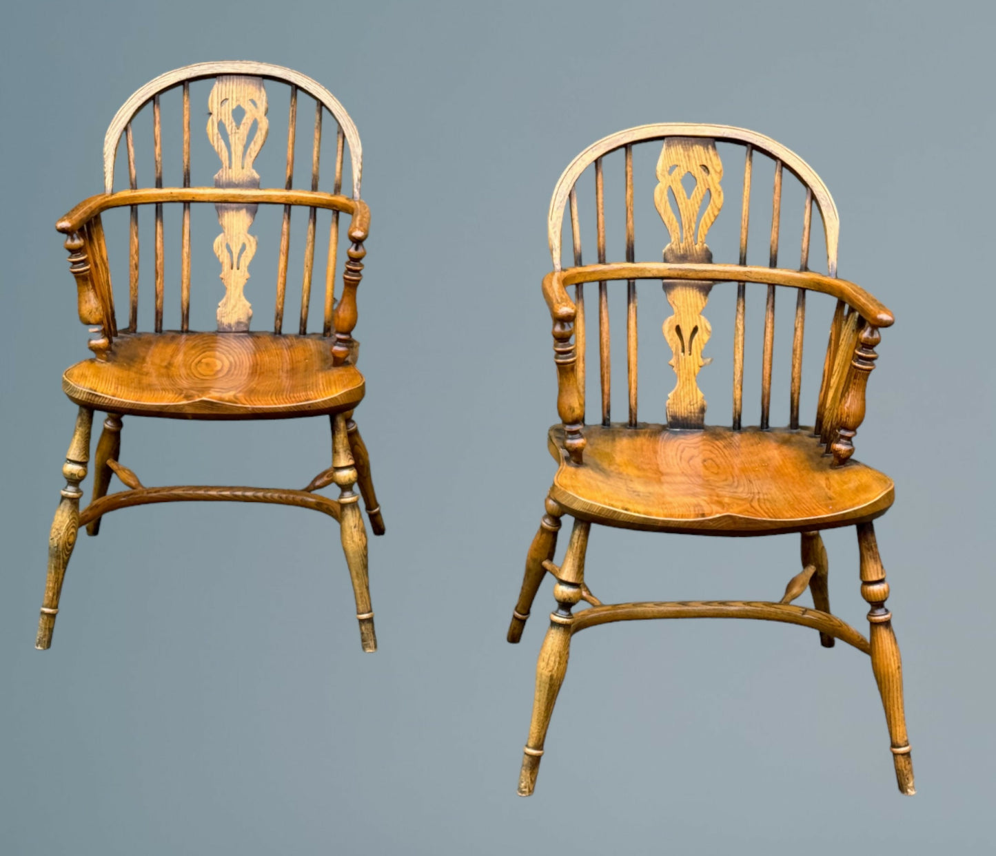 A Good Quality Pair of Ash Low Back Windsor Armchairs