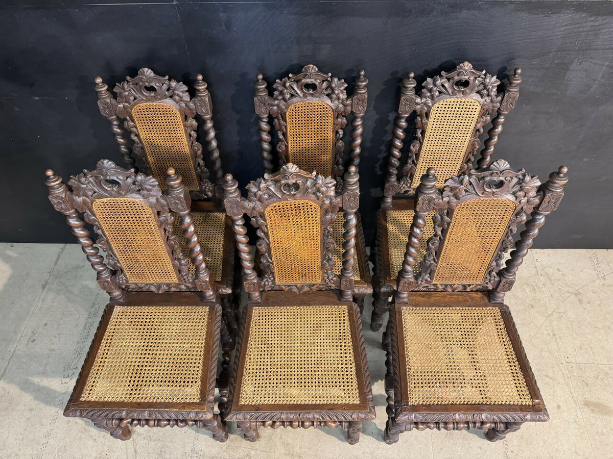 Set 6 French Carved Oak Dining Chairs