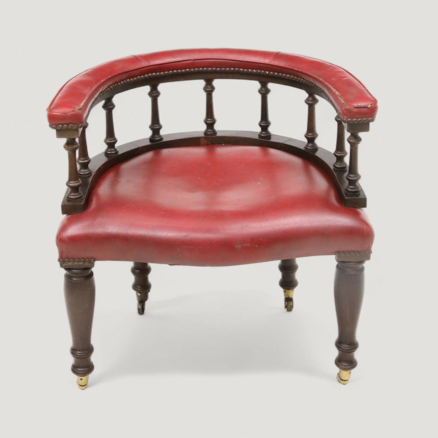 Antique Studded Red Leather Captains Armchair Tub Chair FREE UK Delivery. SBR9255/1906D