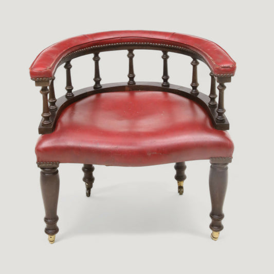 Antique Studded Red Leather Captains Armchair Tub Chair FREE UK Delivery. SBR9255/1906D