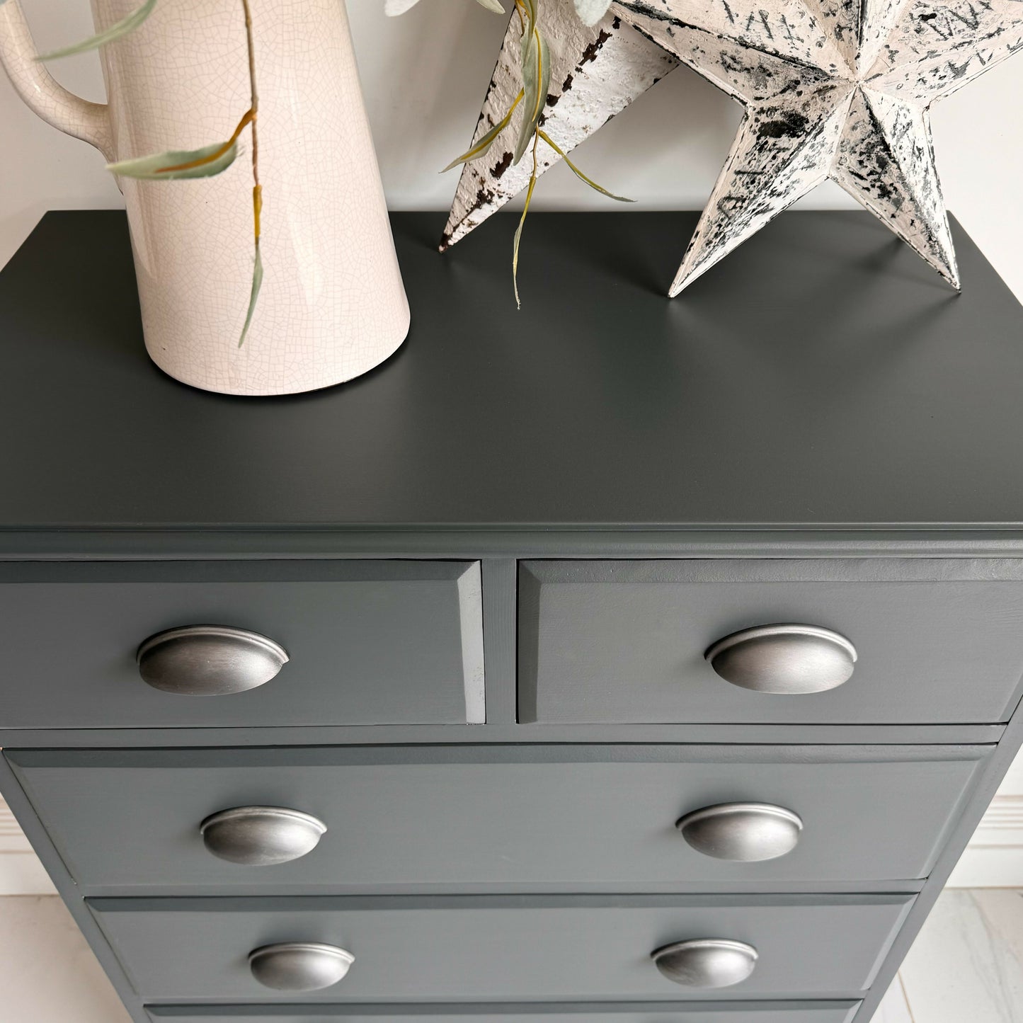 Set of 3 - Painted solid Pine Chest of Drawers and Pair of Bedside Tables in Charcoal Grey