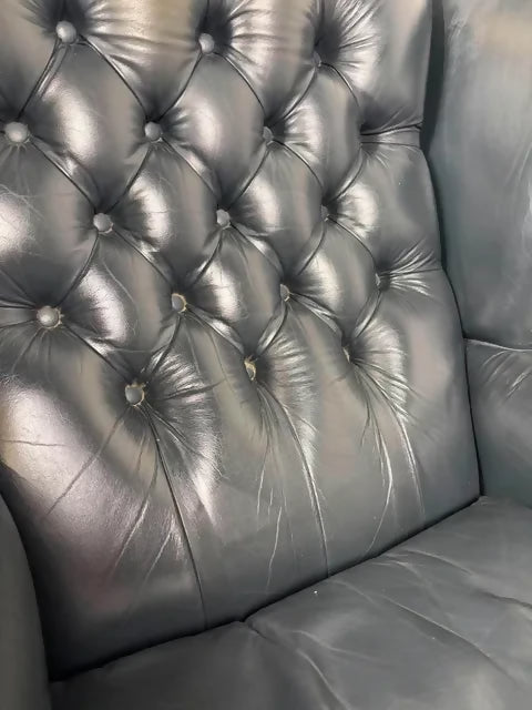 Blue Leather Chesterfield Style Wingback Armchair