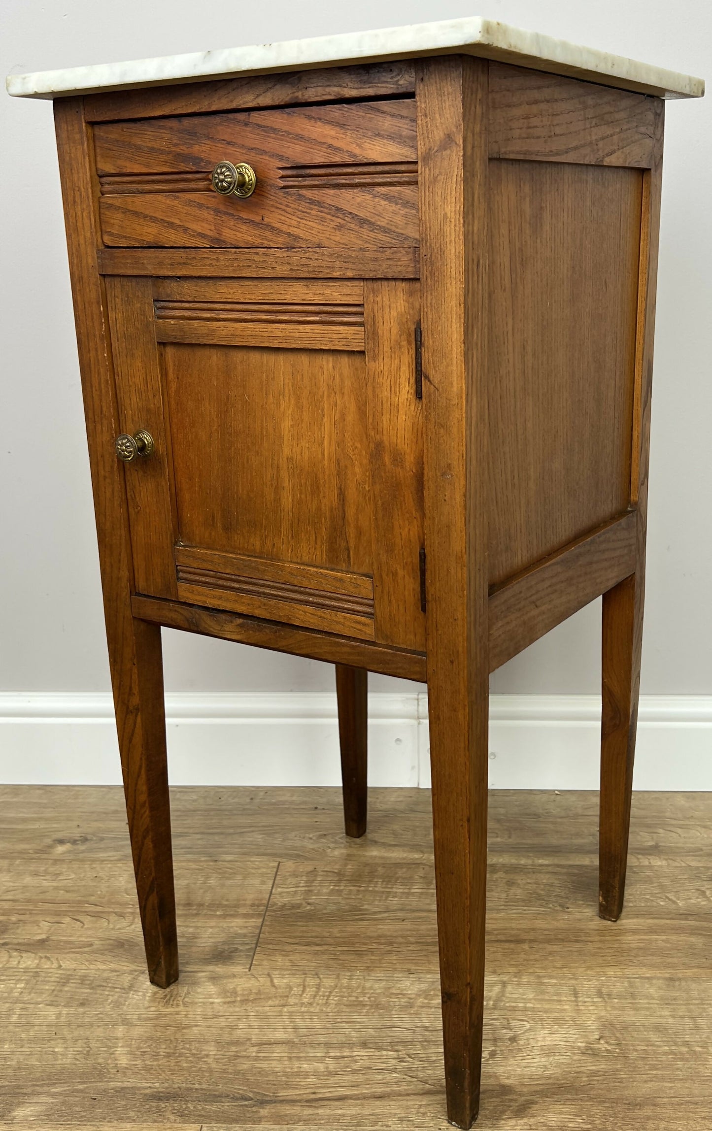 Bedside Table Antique French Style Marble Top Oak Cabinet Nightstand LOT 6245