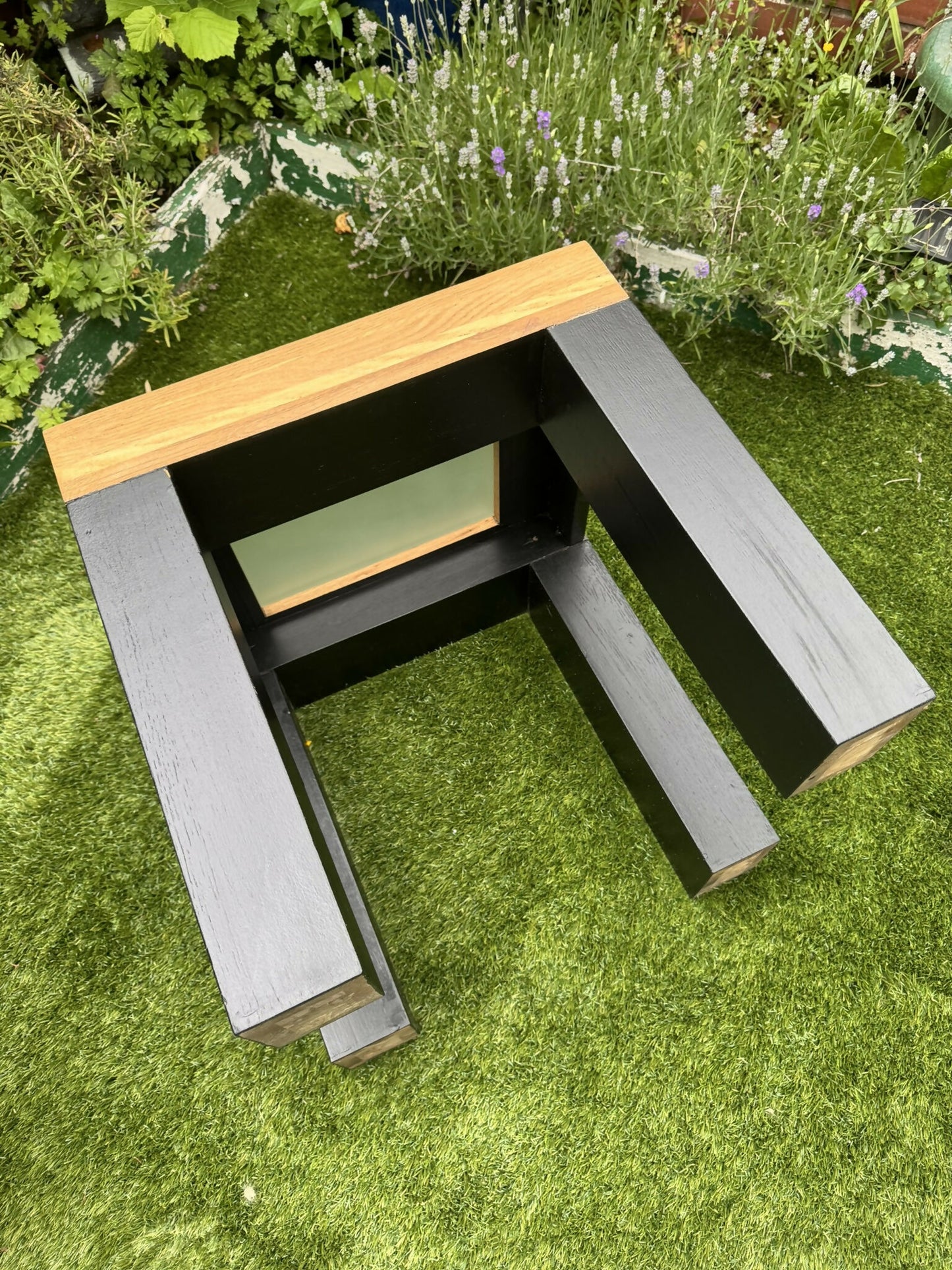 Oak Side Table with Glass Top, Black and Wood End Table, Revived Industrial Furniture, Handmade Bedside or Lamp Table, UK