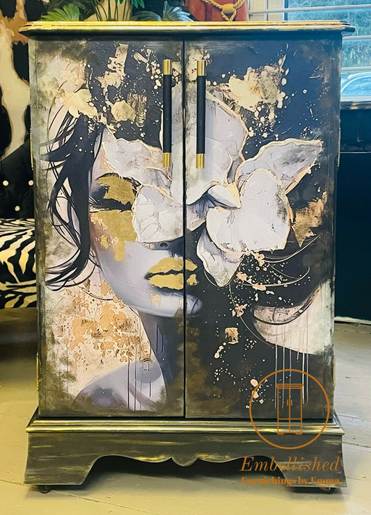 Black & Gold cabinet, media , storage