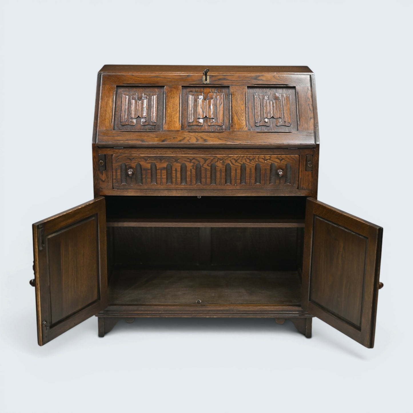 Vintage Oak Writing Bureau With Fitted Interior Micro Office FREE UK Delivery