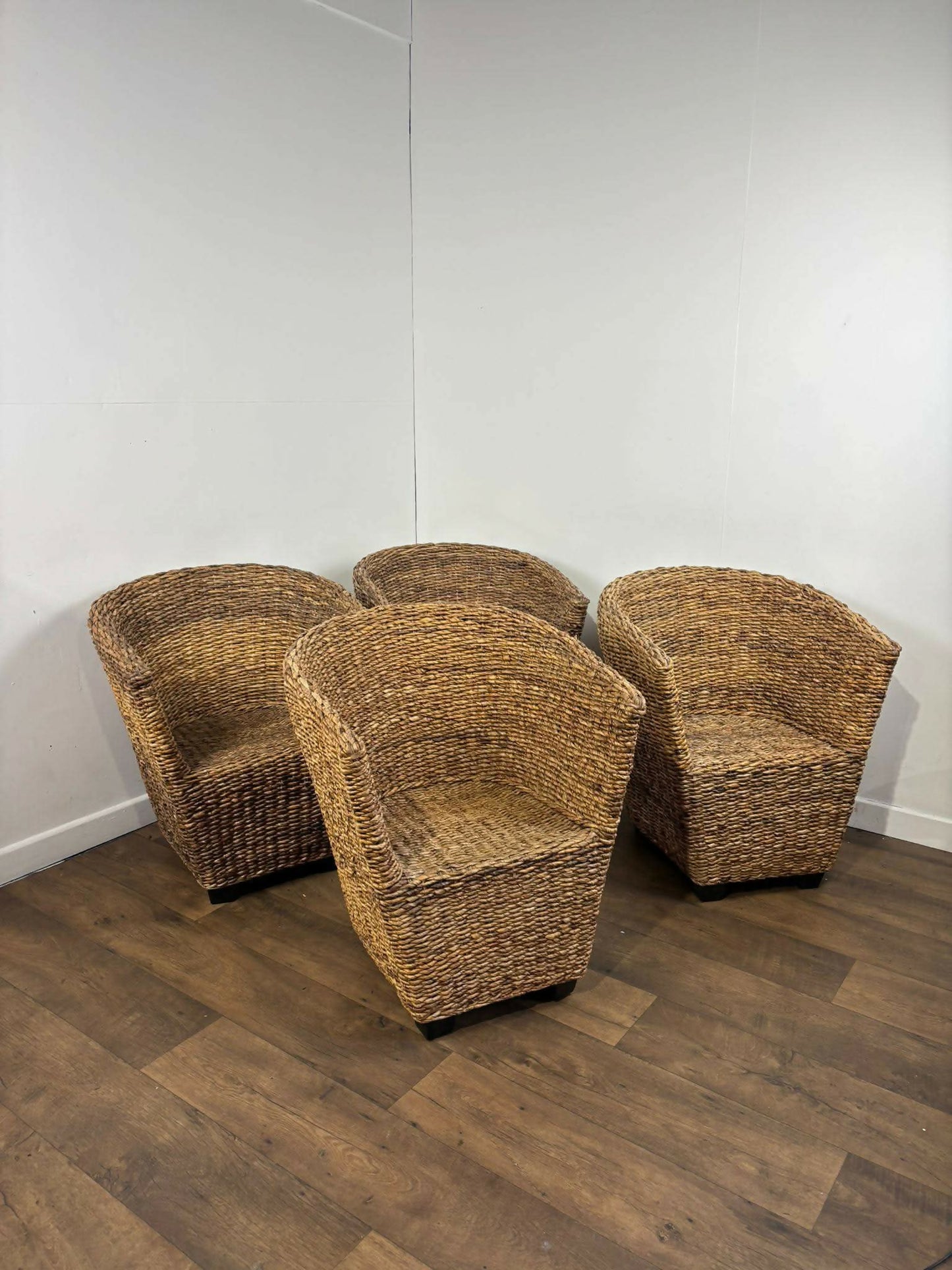Set of Four Hand-Woven Abaca Fibre Tub Chairs