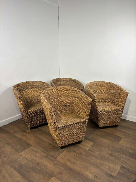 Set of Four Hand-Woven Abaca Fibre Tub Chairs