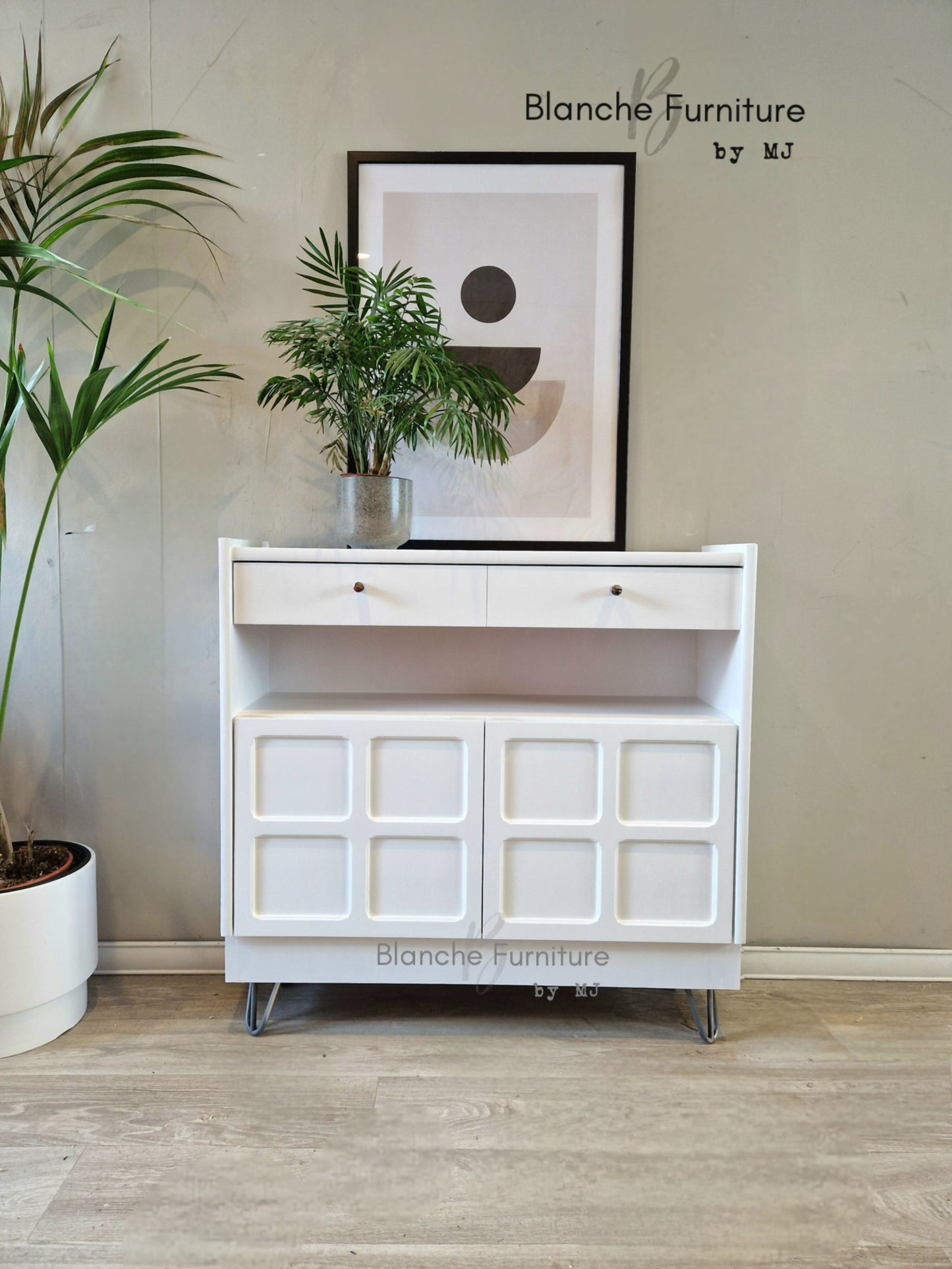 Slim Sideboard / Hallway Console in White, on hairpin legs - By Nathan