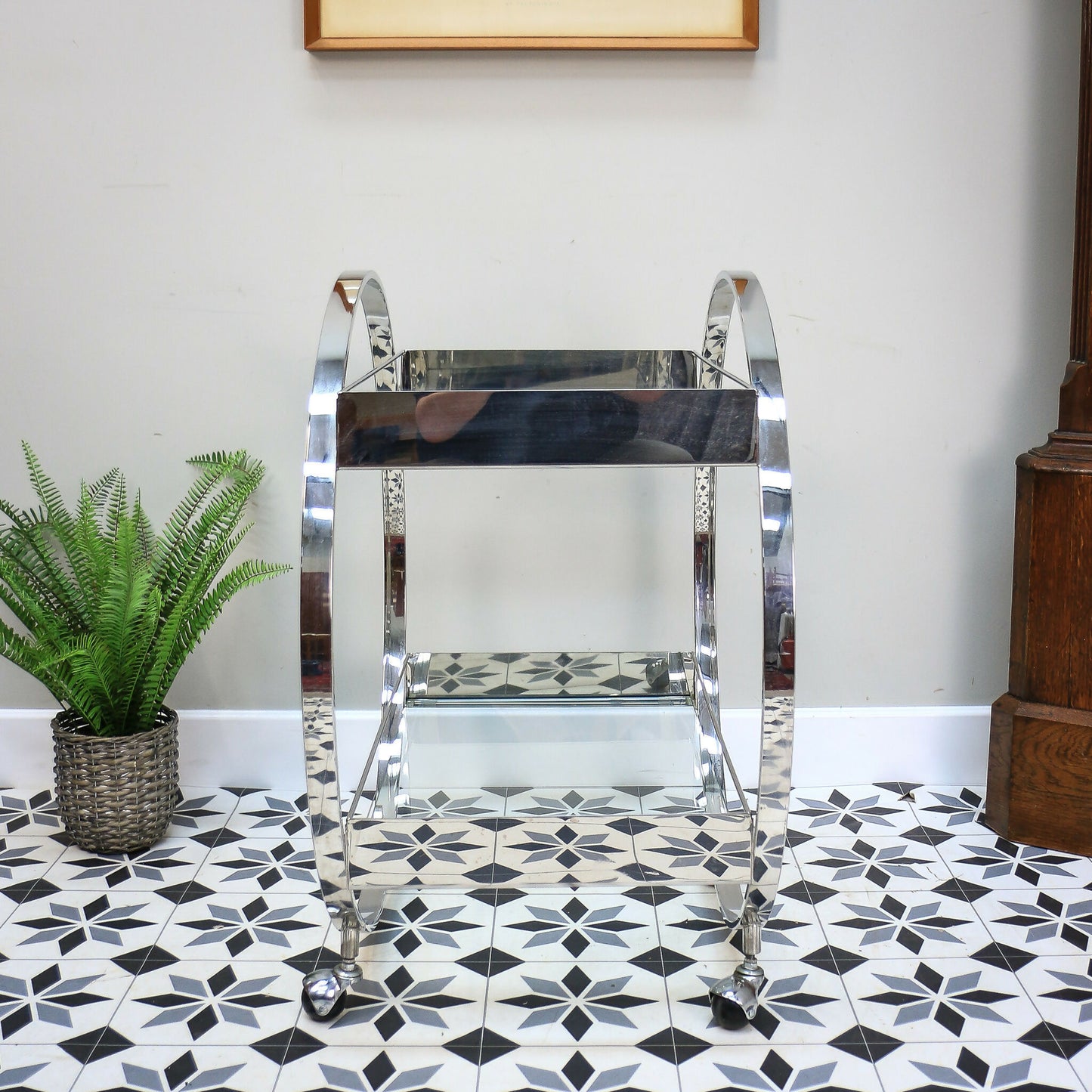 Art Deco Style Cocktail Drinks Savoy Trolley on Castors with Tempered Glass