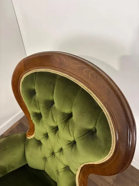 Reproduction Mahogany Green Velvet Upholstered Armchair – Furnishings Italia